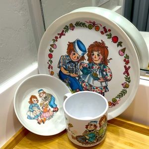 Vintage Raggedy Ann Andy 1969 Bobbs Merrill Company oneida deluxe Plates Set